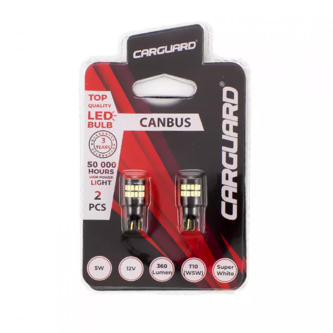 Set becuri LED T10 W5W 5W 360lm alb-rece pentru interior/portbagaj 2buc CarGuard 12V [2]