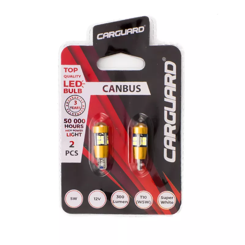 Set becuri LED SMD T10 W5W 12V 5W 300lm alb rece Canbus CARGUARD 2buc pentru interior portbagaj [2]