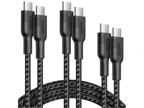 Cabluri telefon-tableta - Cabluri USB Type C 100W - Încărcare rapidă și transfer rapid de date, set 3 bucăți, negru, lungime 1.2m și 2m