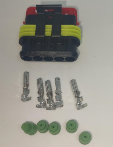 Mufe papuci - Set conector cablu Superseal 1.5 mama mufa 5 pin 5 pini inclusi + 5 garnituri incluse IP67 TE Connectivity 282089-1-SET-F