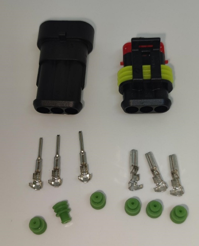 Mufe papuci - Set conectori cablu Superseal 1.5 tata-mama mufa 3 pin + 6 pini inclusi + 6 garnituri incluse IP67 TE Connectivity 282105-1-SET-M - IoElectronice.ro