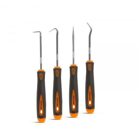 Surubelnite - Set de carlige și sule pentru montaj HANDY – 4 buc, otel inox, maner ergonomic, culoare portocaliu/negru