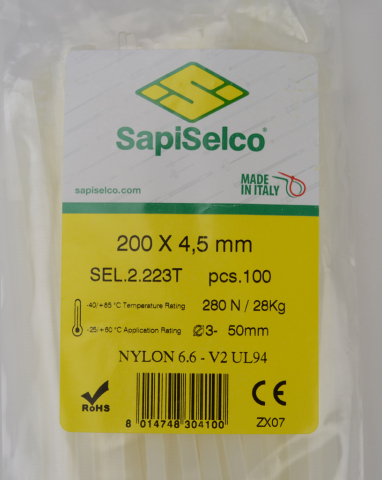 Set etichete și coliere nylon pentru cabluri 200x4.8mm, 100buc, SapiSelco Italy, organizare și identificare cabluri [2]