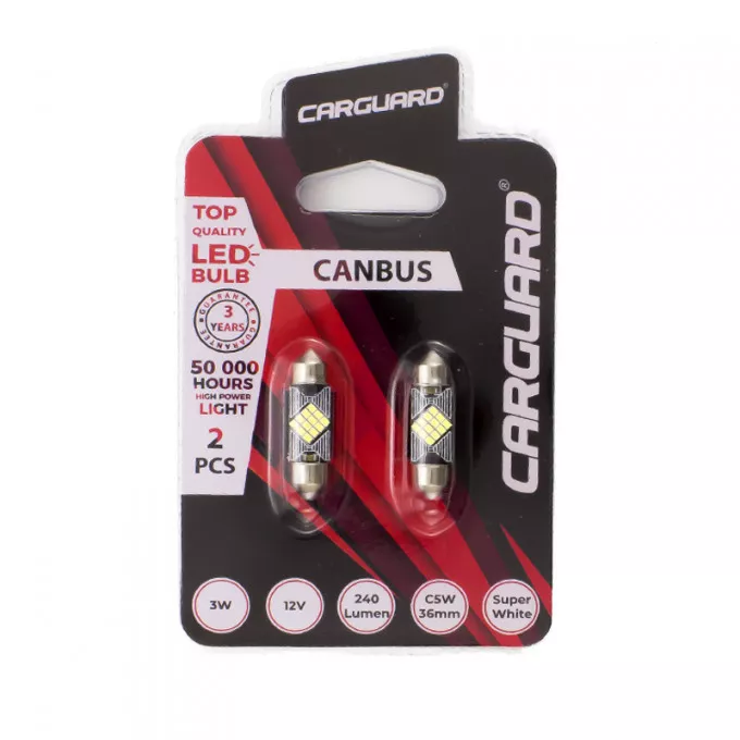 Set LED auto 41mm C5W si C10W 12V 3W 240lm alb Canbus 2buc CarGuard pentru interior si portbagaj [2]