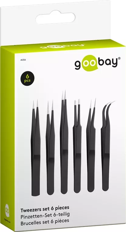 Set pensete antistatice 6 piese Goobay negru, lungime 12-15 cm, ideal pentru electronică și reparații. [1]