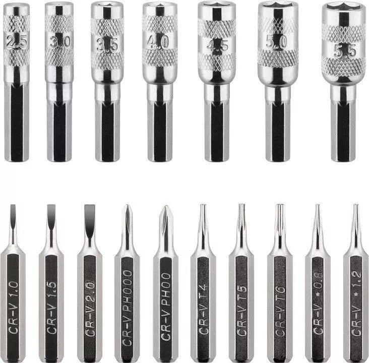 Set șurubelnițe 17 biți CrV Goobay 3x capete plane 1mm 1.5mm 2mm, 2x Phillips PH000 PH00, 3x Torx T4 T5 T6, 2x stele 0.8 1.2, 7x hexago [2]