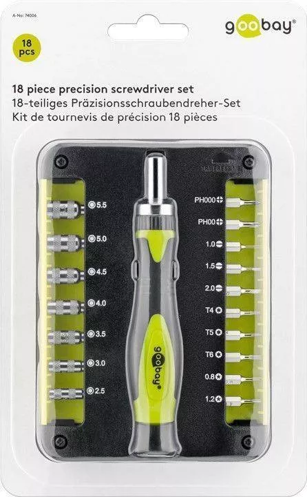 Set șurubelnițe 17 biți CrV Goobay 3x capete plane 1mm 1.5mm 2mm, 2x Phillips PH000 PH00, 3x Torx T4 T5 T6, 2x stele 0.8 1.2, 7x hexago [3]
