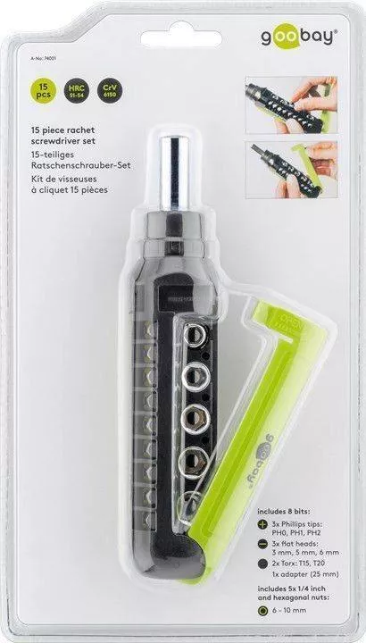 Set șurubelnițe cu clichet 8biti CrV și 5 tubulare PH/Torx Goobay, lungime 100mm, accesorii pentru reparatii electronice [3]