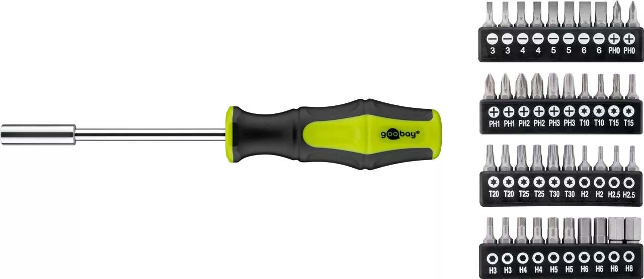 Set șurubelnițe Goobay 58 piese în carcasă plastic, diverse tipuri și dimensiuni, ideal pentru reparații electronice. [2]