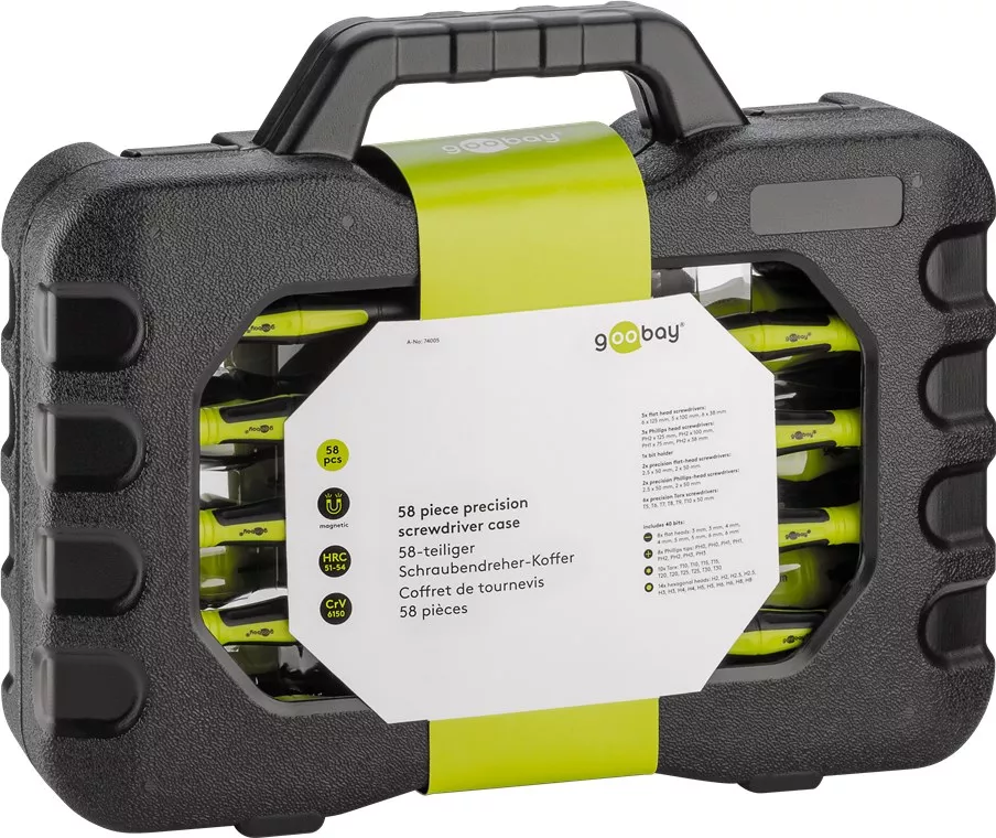 Set șurubelnițe Goobay 58 piese în carcasă plastic, diverse tipuri și dimensiuni, ideal pentru reparații electronice. [4]