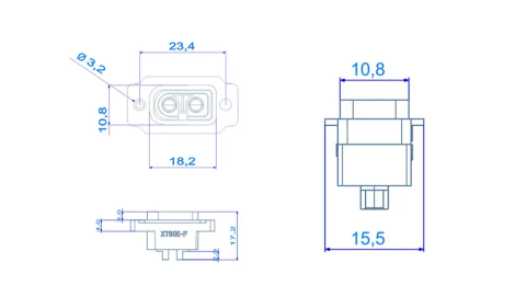 Soclu alimentare DC XT60 mama 2 pini 30A 500V galben AMASS XT60E-F pentru montare pe panou [2]
