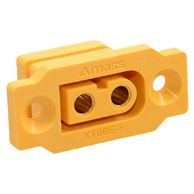 Conectica - Soclu alimentare DC XT60 mama 2 pini lipire montare pe panou 30A 500V galben AMASS XT60E-F – IoElectronice.ro