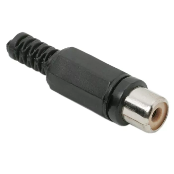 Mufe RCA - Soclu RCA mama execuție plastic negru cu protecție pentru cablu – IoElectronice.ro