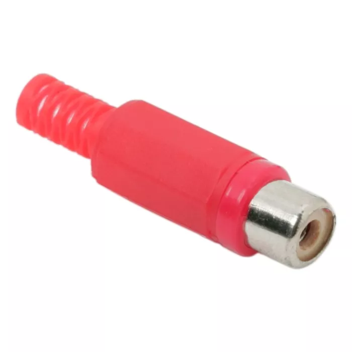 Conectica - Soclu RCA mama executie plastic rosu cu protectie pentru cablu