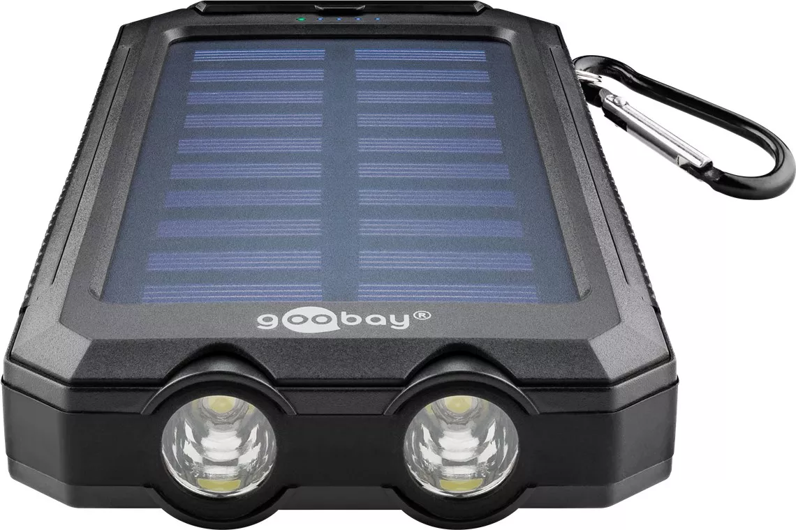 Baterii externe - Solar PowerBank 8000mAh cu lanterna LED, busolă, rezistent la șocuri și apă Goobay – IoElectronice.ro