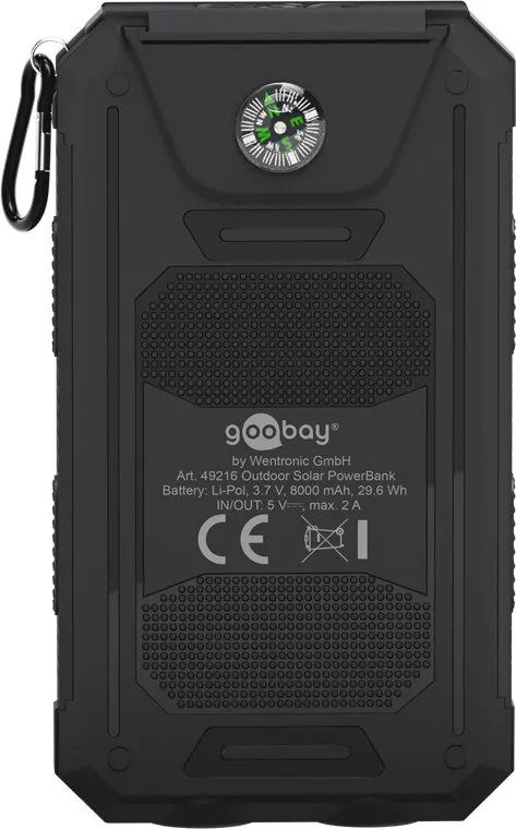 Solar PowerBank 8000mAh cu lanternă LED Goobay, negru, 6 luni garanție, ideal pentru încărcare mobilă. [3]