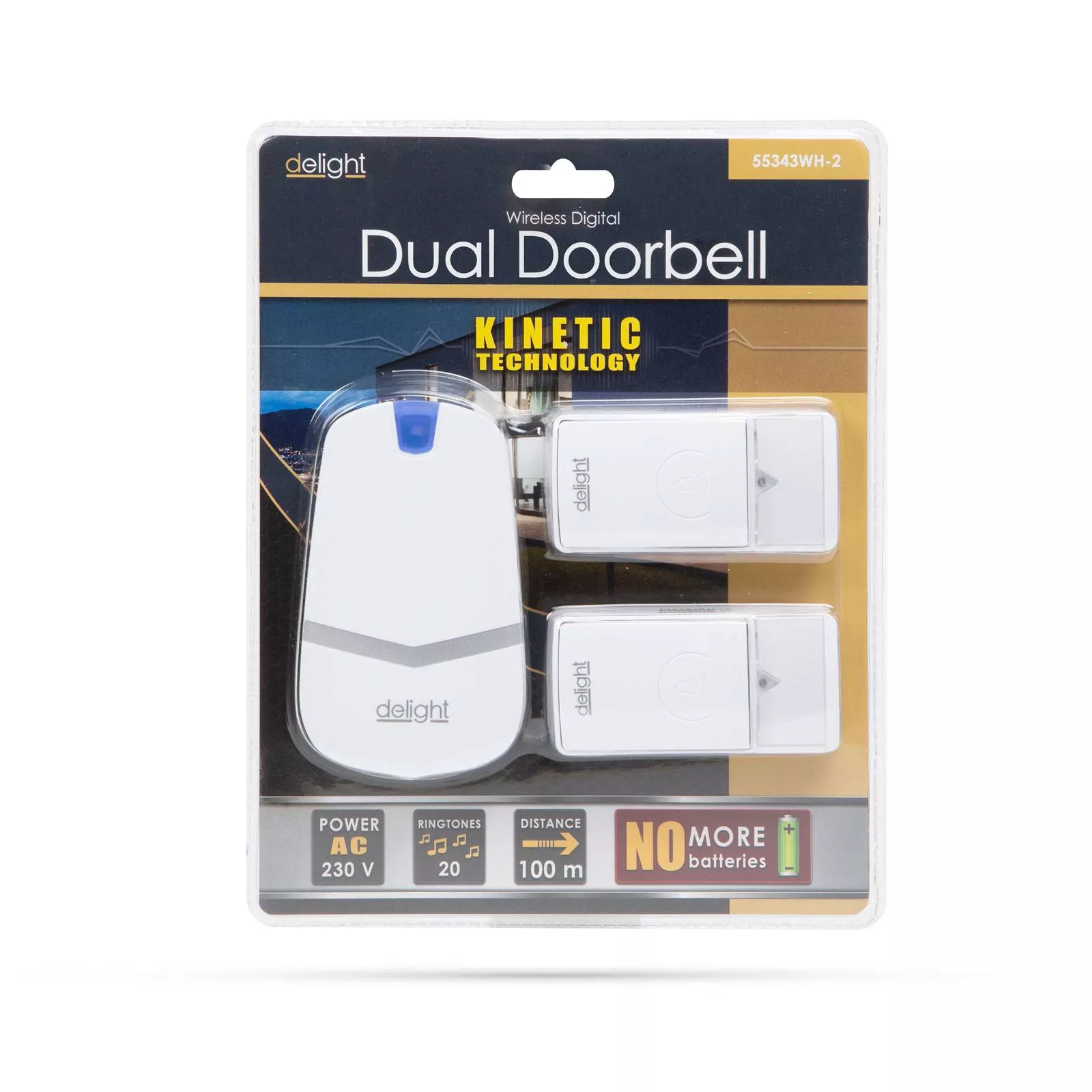 Sonerie digitală albă fără fir Kinetic IP44 Delight 2 unități compatibilă DIGI, garanție 24 luni persoane fizice [1]