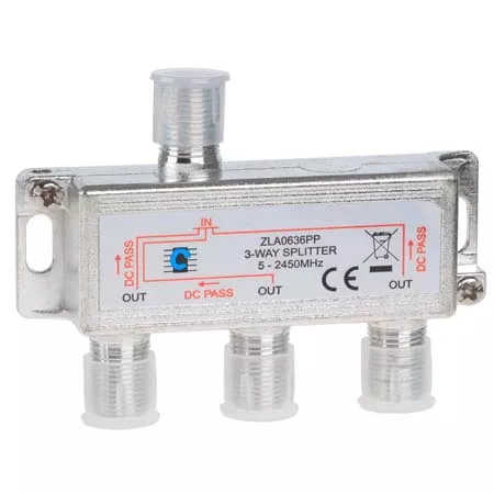 Splitere TV - Splitter 3 Iesiri cu Power Pass 5-2450MHz – Distribuie Semnal TV/Satelit cu Calitate Ridicată