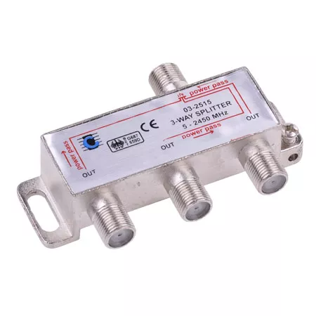 Splitere TV - Splitter 3 cai Power Pass 5-2450MHz Cabletech, conectori F mama, 24 luni garanție persoane fizice.