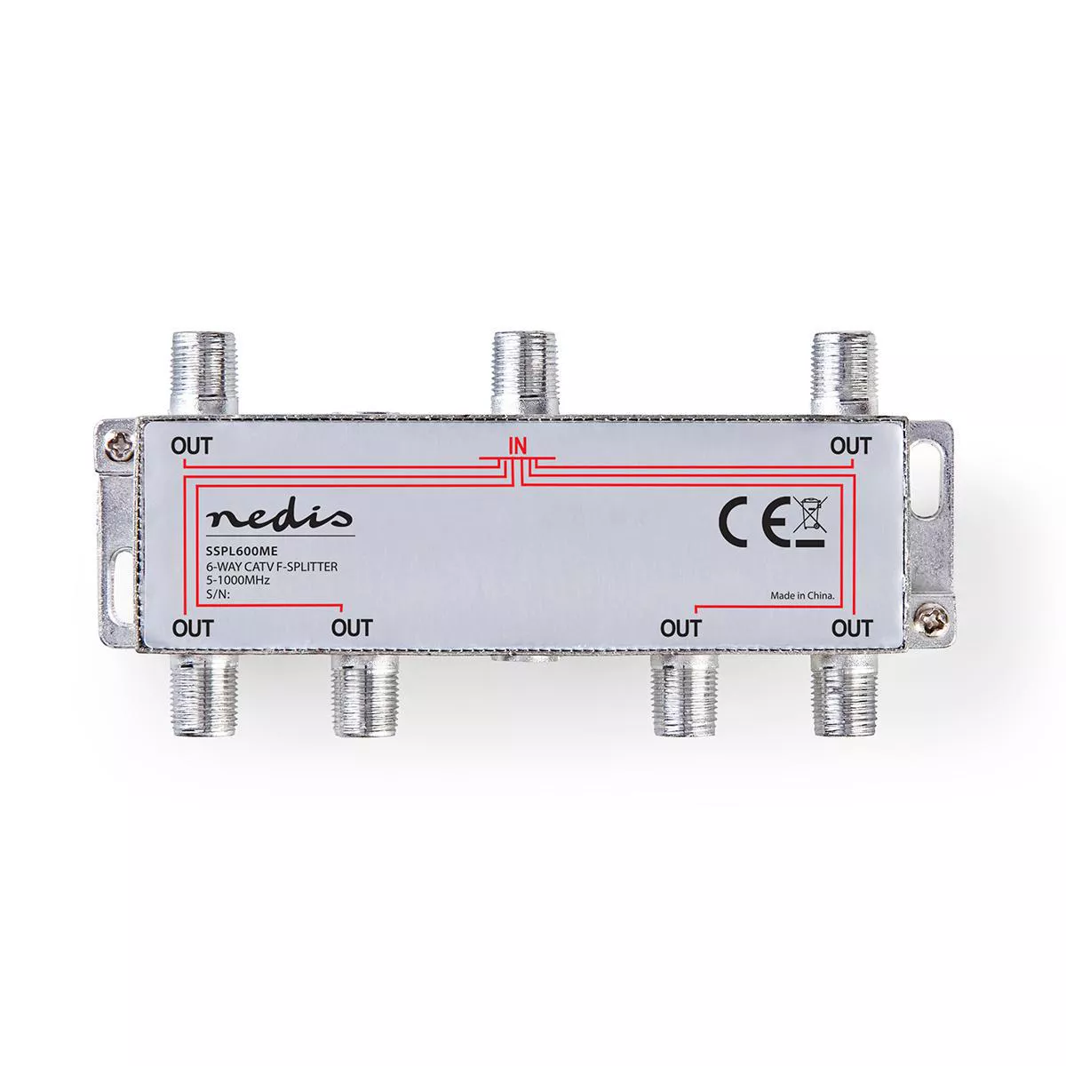 Splitere TV - Splitter TV Nedis 6 Cai, 5-1000MHz, 10dB, Carcasă Zinc, Conector F, Impedanță 75Ω, Distribuitor Semnal TV