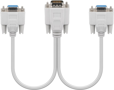 Adaptoare VGA - Splitter VGA 15 pini tata la 2x VGA mama 15 pini crem, 20 cm, placat cu nichel, brand OEM, cablu video.
