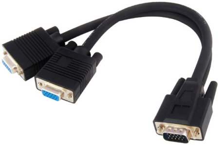 Splitter VGA 15 pini tata la 2x VGA mama 15 pini crem, 20 cm, placat cu nichel, brand OEM, cablu video. [1]