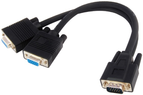 Splitter VGA 15 pini tata la 2x VGA mama 15 pini crem 20 cm placat cu nichel OEM [1]