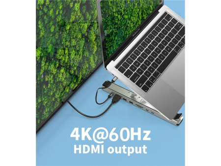 Stand laptop 9 în 1 cu HUB USB-C, reglabil, aluminiu, porturi multiple, portabil, Choetech HUB-M43-SL-V1 [5]