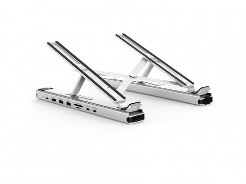 Coolere laptop - Stand laptop 9 în 1 cu HUB USB-C, reglabil, aluminiu, porturi multiple, portabil, Choetech HUB-M43-SL-V1