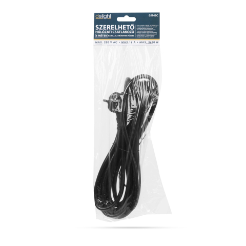 Stecher cablu 5m 3x1.5mm2 Schuko cu fire libere negru Delight [2]