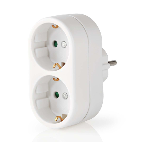 Triplu stechere - Stecher dublu 2x Schuko 16A 3500W protecție contacte alb Nedis