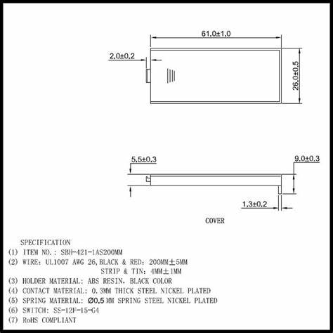 Suport 2x AAA cu cabluri și comutator COMF SBH-421-1AS, suport baterie negru, cablu 150mm [3]