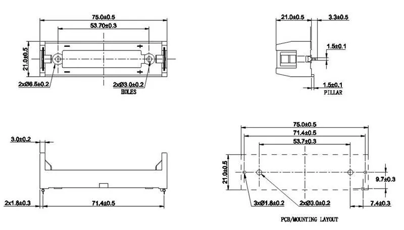Suport acumulator MR18650 pentru PCB 3.7V LI-ION COMF BHC-18650-1P 1 buc [3]