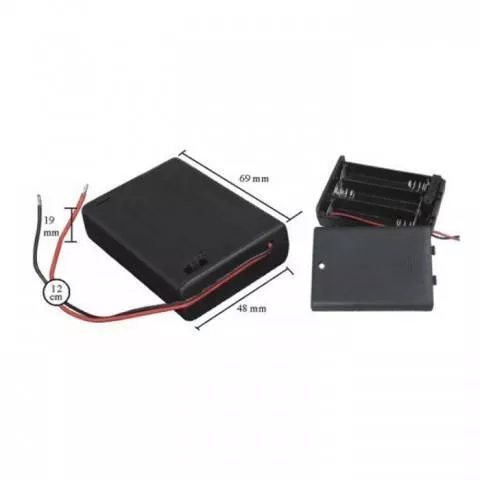 Suport baterii 3x AA cu capac întrerupător OEM, lungime 10cm, accesoriu pentru alimentare dispozitive. [2]