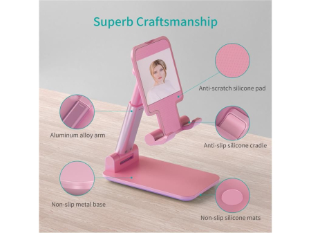 Suport birou reglabil telefon tabletă Choetech H88-PK-HW roz, înălțime ajustabilă, compatibil cu dispozitive de până la 10 inch [5]