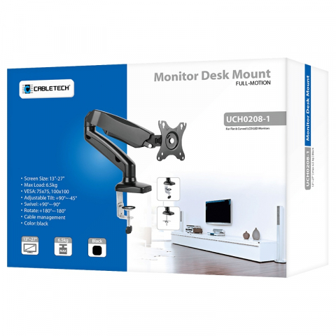 Suport monitor VESA 75x75/100x100, reglabil, pentru ecrane 13-27 inch, Cabletech UCH0208-1, negru [20]