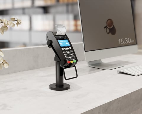 Suport pentru POS cu rotire 360° și ajustare +/-45°, montaj pe masă, compatibil cu majoritatea terminalelor [1]