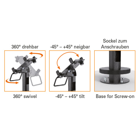 Suport pentru POS cu rotire 360° și ajustare +/-45°, montaj pe masă, compatibil cu majoritatea terminalelor [7]