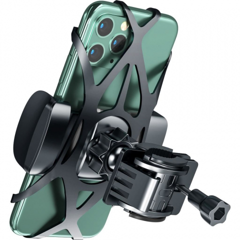 Suport telefon pentru bicicletă negru Inter-Tech MTH-200, compatibil 4.5-7 inch, rotire 360°, ajustare verticală, prindere sigură [2]