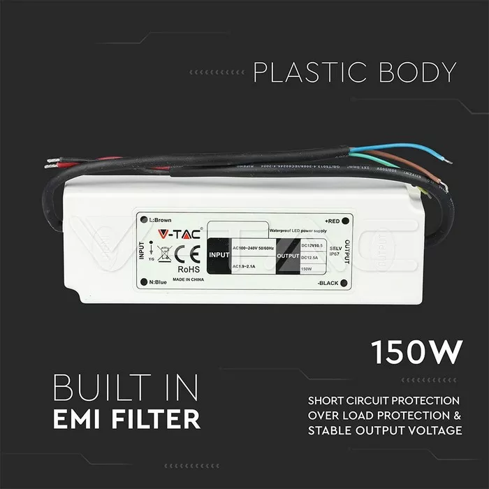 Sursa alimentare LED 12V 12.5A 150W IP67 V-TAC pentru iluminat exterior și interior [2]