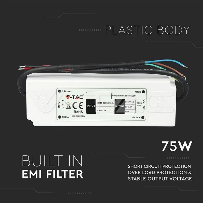 Sursa alimentare banda LED 12V 6A 75W IP67 V-TAC pentru iluminat exterior [3]
