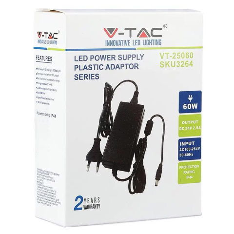 Sursă Alimentare SMPS SLIM 24V 2.5A 60W V-TAC – Puternic, Compact, IP44, Durată 20.000h [4]