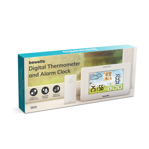 Termometru digital și ceas cu alarmă exterior/interior alimentare USB sau 2x AAA alb BEWELLO BW2070 – IoElectronice.ro [3]