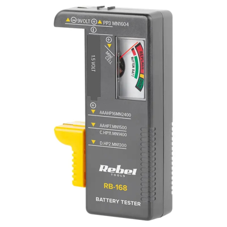 Multimetre - Tester baterii Rebel RB-168 pentru 9V, tip buton, AAA, AA, C, D, lungime compactă, brand REBEL.