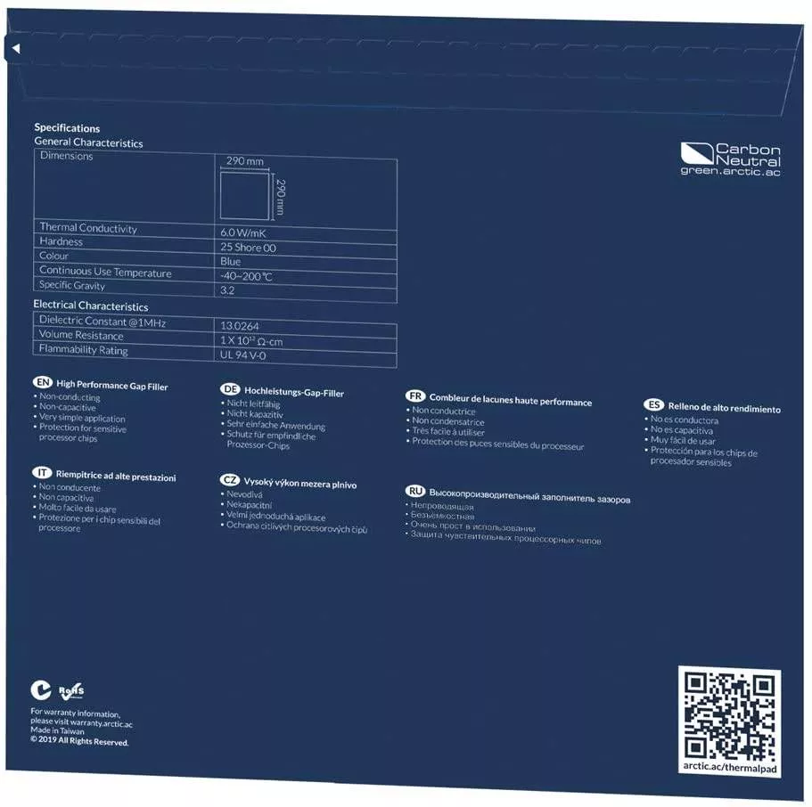 Thermal Pad APT2560 Arctic 290x290x1mm 6.0W/mK albastru – IoElectronice.ro [2]