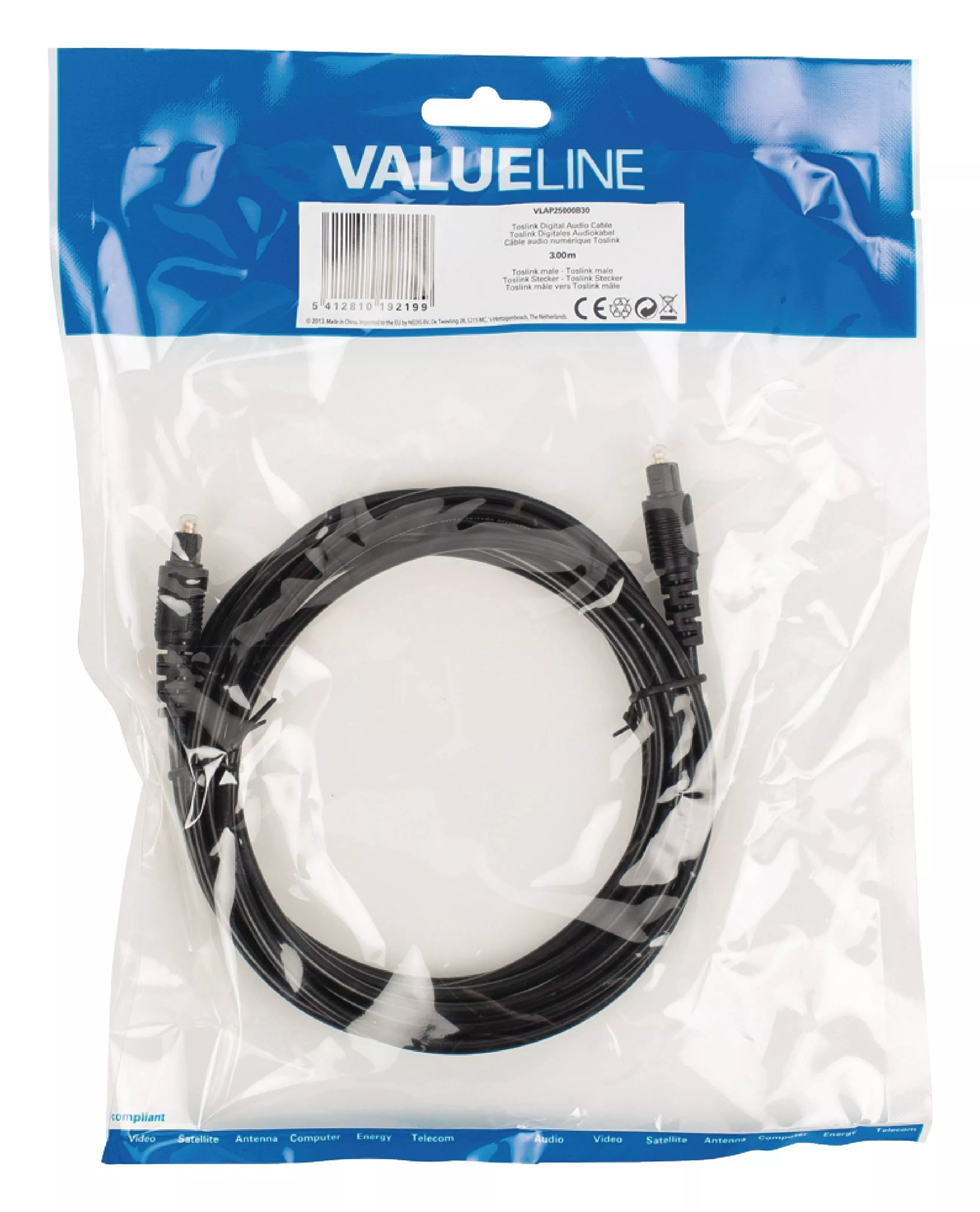 Cablu Toslink 3m Valueline Toslink tata - Toslink tata compatibil DIGI [1]
