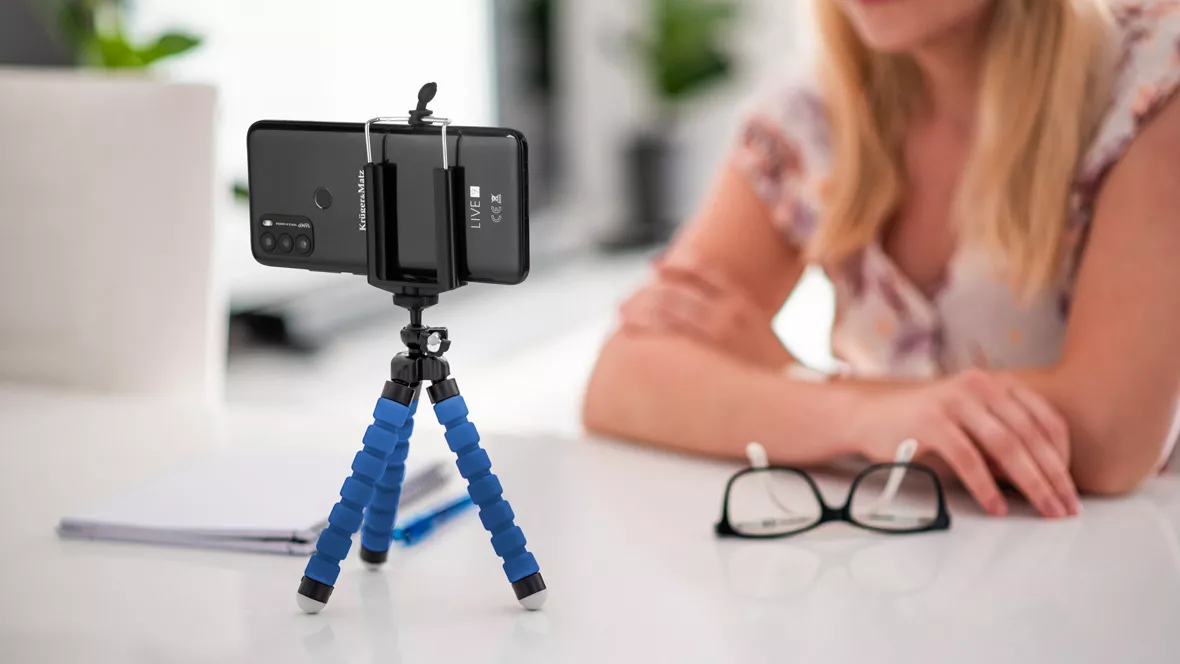 Trepied telefon/camera albastru KRUGER&MATZ 12 cm, stabilitate pentru fotografii și videoclipuri. [1]