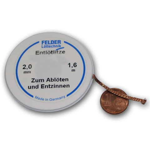 Pompe-Trese absorbante - Tresa cupru pentru dezlipit SMD și THT, 2.0mm, 1.6m, flux fără halogeni, calitate Germană