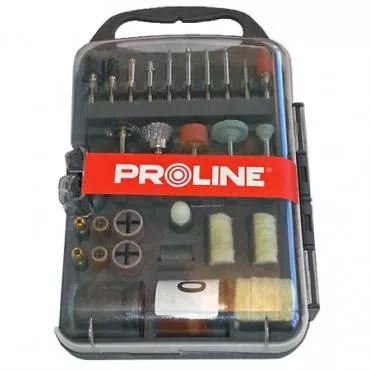 Freze-burghie - Trusa accesorii polizor drept Proline, 71 piese, compatibilitate universală, diverse tipuri de accesorii pentru prelucrarea metalului.