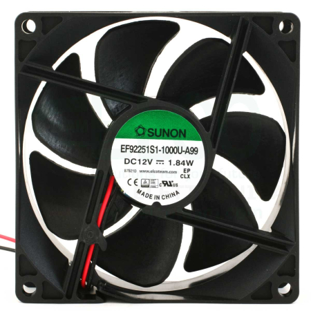 Ventilatoare PC - Ventilator DC axial 12V 92x92x25 mm Sunon EF92251S1-A99-A, 87.04 m3/h, 34 dBA, 24AWG, culoare neagră